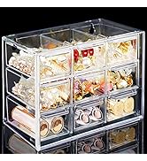 Desk Storage Organizer with 9 Mini Drawers, FODIENS Clear Desktop Craft Drawer Cabinet, Stackable...
