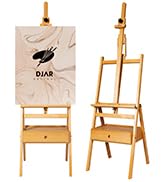 DJAR Large Art H-Frame Easel with Storage Drawer and Shelf, Middle Mast Adjustable to 75", Solid ...
