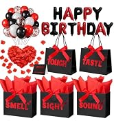 5 Senses Gift Bags for Him with Labels, 9"x4"x7" Gift Bag Tissue Paper Bow Ribbon Happy Birthday ...