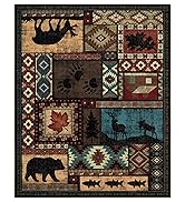 YIHOUSE Rustic Cabin Rugs for Living Room 9x12, Wildlife Bear &amp; Deer Area Rug, Washable Southwest...