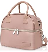 BALORAY Lunch Bag for Women Men, Double Deck Lunch Box for Adults, PU Leather Lunch Tote Bag Insu...