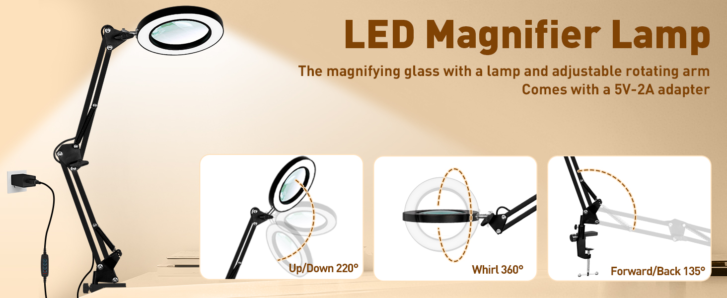 magnifier with light magnifying glasses for close work magnifying lamp adapter adjustable lamp arm 