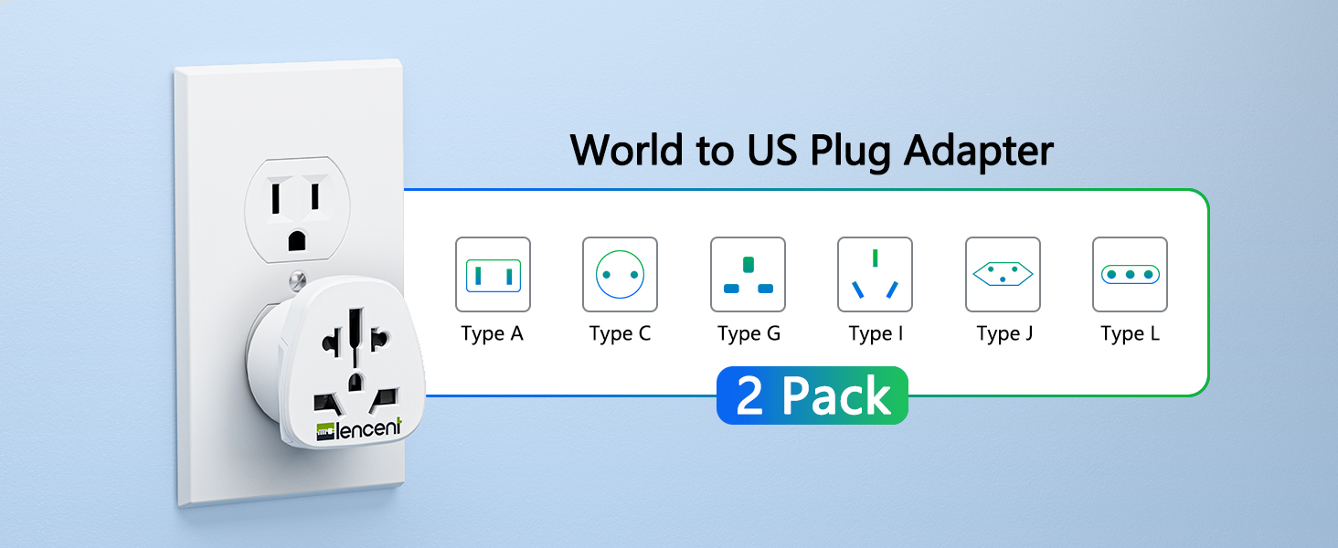 World to US Plug Adapter 2 Pack