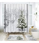 Onalasyc 4-Piece Christmas Shower Curtain Set,Winter Christmas Tree Snowflake Shower Curtains Hol...