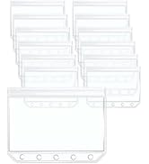 Mogoostry 12pcs A8 Binder Pockets Clear Ziplock Pocket 5 Holes Transparent Plastic Binder Pouches...