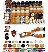 112PCS FIVEIZERO 12mm 15mm Cow Focal Silicone Beads for Keychain Making, Round, Lentil, Hexagonal...