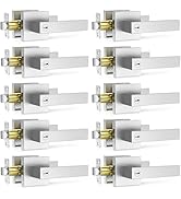 Plustool 10 Pack Brushed Nickel Door Handle, Door Knobs Interior Heavy Duty, Flat Square Privacy ...