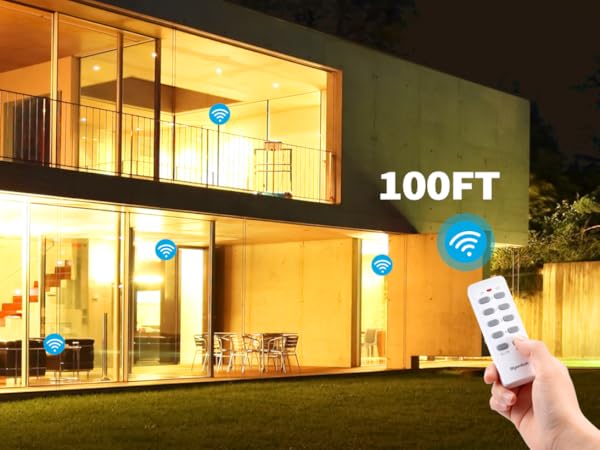 a hand using wireless remote control outlet to manage devices at home