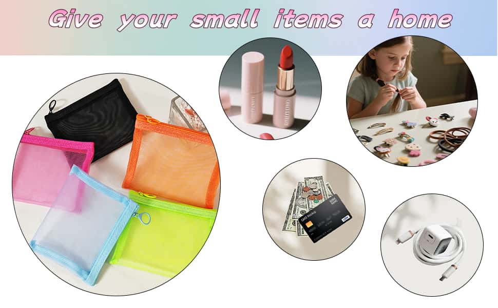Small Mesh Zipper Pouch Bags for Purse