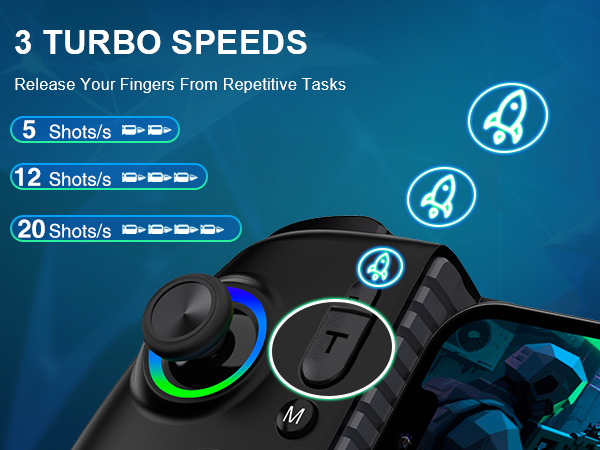 Mobile gaming Controller with Led Light, Upgraded Joysticks, Turbo, Thumb Grips