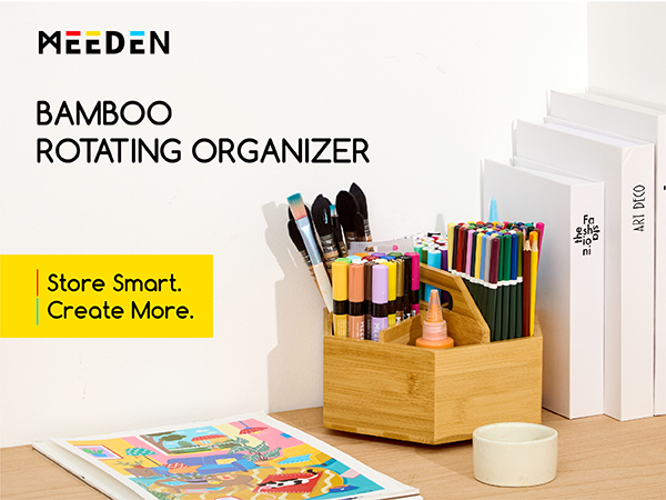 Bamboo Rotating Art Supply Organizer