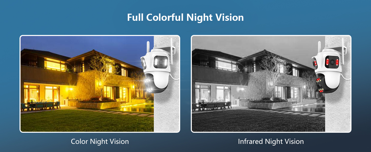 outdoor camera with three lens security cameras, color night vision