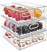MANO Fridge Drawer Pull Out Stackable Bins with Handle Clear Refrigerator Drawers Organizer Food ...