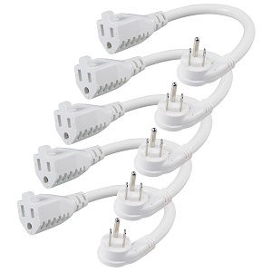 Flat Plug Extension Cord 3 Prong Grounded Wire Short Angle Power Cord Black