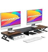 ErgoFocus Dual Monitor Stand Riser, Large Wood Monitor Riser for 2 Monitors, Monitor Lift with St...