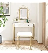 Donext Makeup Vanity Table Set with Mirror and Stool, Mirrored Vanities Desk with Drawers, Workin...