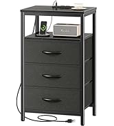 Huuger Nightstand with Charging Station, 27.6 Inch Side Table with Fabric Drawers, End Table Beds...