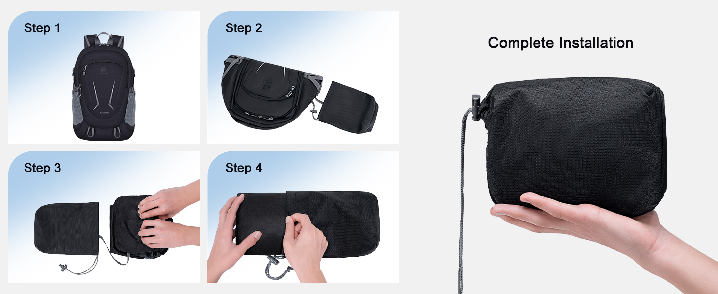 The MIYCOO packable bag folds effortlessly into a small pouch. Ideal for easy storage and travel.