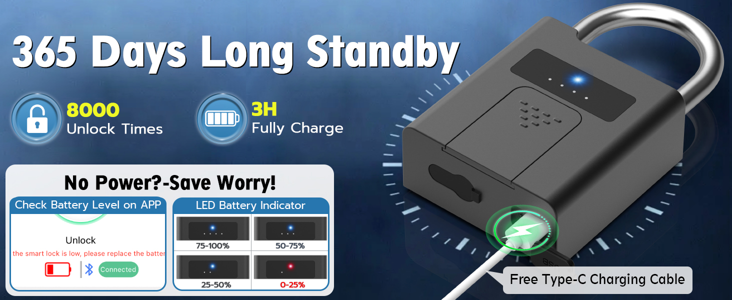 Fingerprint Padlock,Heavy Duty Smart Padlock