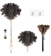 Ostrich Feather Dusters for Cleaning Kit - Reusable Soft Feather Duster Extendable to 49 inches f...