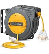 SURAIELEC Retractable Extension Cord Reel, 50 FT 14AWG/3C SJTW Heavy Duty Power Cord, 3 Outlets T...