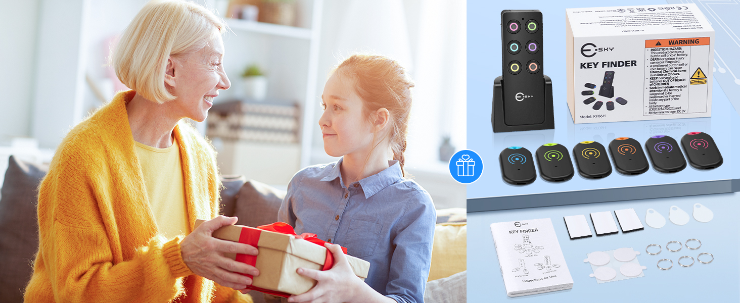 Esky Ultra Slim Key Finder, TV Remote Finders Locator with 80dB Sound 6 Receivers Wallet Trackers