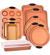 Baking Pan 10 Piece Set Nonstick Copper Steel Oven Bakeware Kitchen Set with Silicone Grips, Cook...