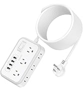 Flat Plug Extension Cord 25 ft, NTONPOWER Power Strip Long Cord, 6 Outlets 4 USB Ports Desktop Ch...