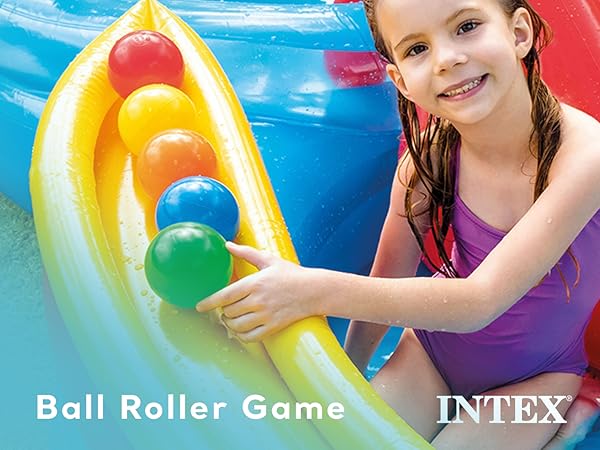 Intex 9.75 x 6.3 Foot Rainbow Slide Inflatable Pool and Water Slide Ring Center