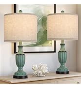TOBUSA Farmhouse Living Room Table Lamps Set of 2, Green Rustic Vintage Table Lamps for Bedroom N...