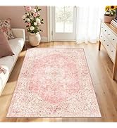 Latte&amp;Fog 3x5 Entryway Pink Area Rugs, Vintage Floral Washable Rugs Cute Girls Bedroom Bathroom B...