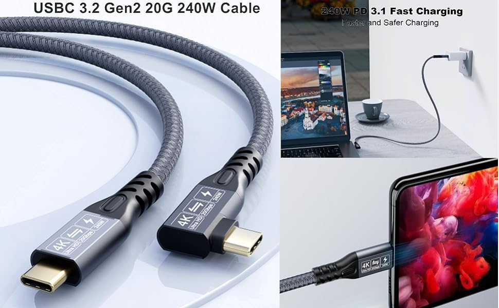 usb c cable usb3.2 gen2 cable thunderbolt cable TB3 4 charging cable 20g 240w 100w 4k