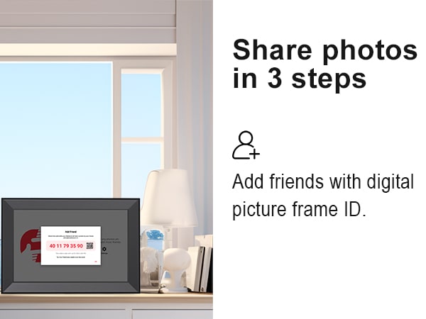 Link the Frameo app to your frame with a unique code.