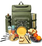Hap Tim Picnic Basket Backpack for 4 Person with Blanket, Insulated Leakproof Cooler Compartment,...