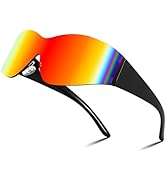 FEISEDY Futuristic Cyber Visor Sunglasses Rimless Mirror Punk Style Men Women Cosplay Cyclops Gog...
