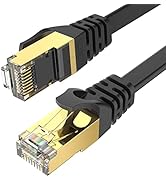 Ercielook CAT8 Ethernet Cable 100 ft High Speed, Shielded Flat Internet Cable with Clips, Weather...
