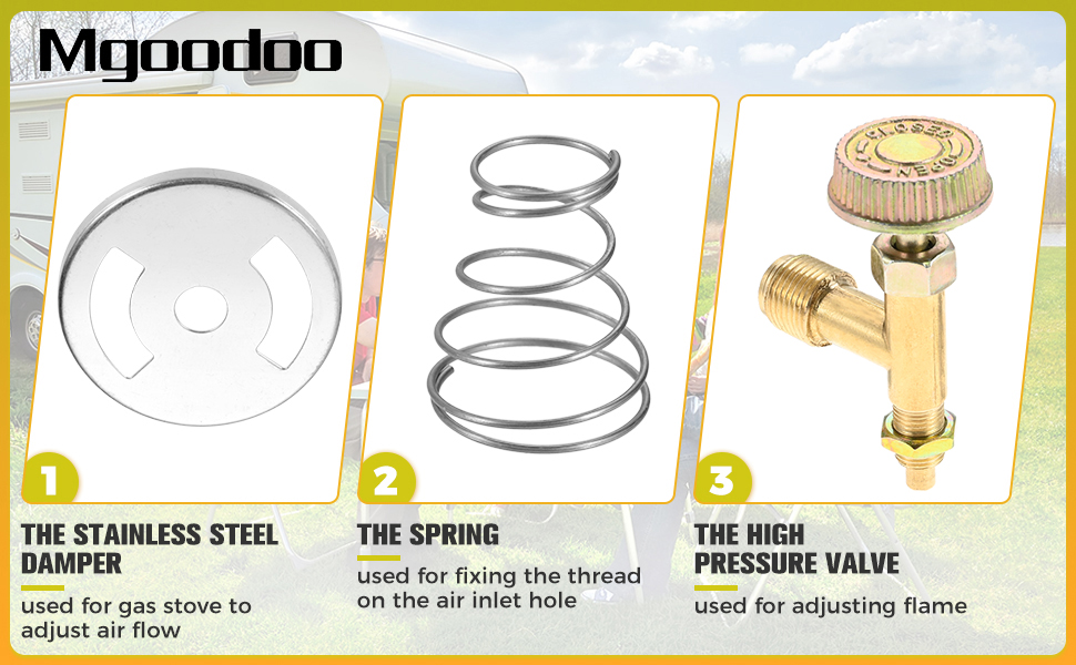 1Pcs high pressure propane valve, 1Pcs stainless steel damper and 1Pcs spring holder