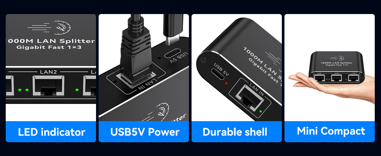 Ethernet Splitter 1 to 3 1000Mbps