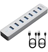 7 Ports USB Hub, Aluminum Multiport Desktop USB Adapter Powered USB Splitter for Laptop, Mobile P...