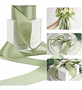 HUIHUANG Sage Green Ribbon 2 inch Double Face Green Satin Ribbon for Flower Bouquet Wrap, Dusty S...