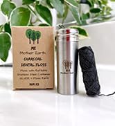 Charcol Bamboo Charcoal Dental Floss with Refillable Stainless Steel Container | 33yd...