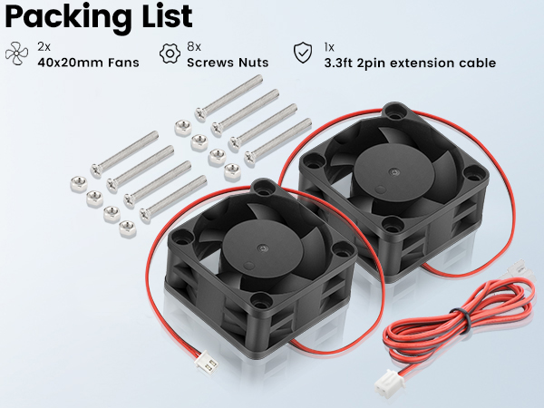 2pack gdstime 40x40x20mm 24v 2pin dc brushless cooling fan for 3d printer ender 3