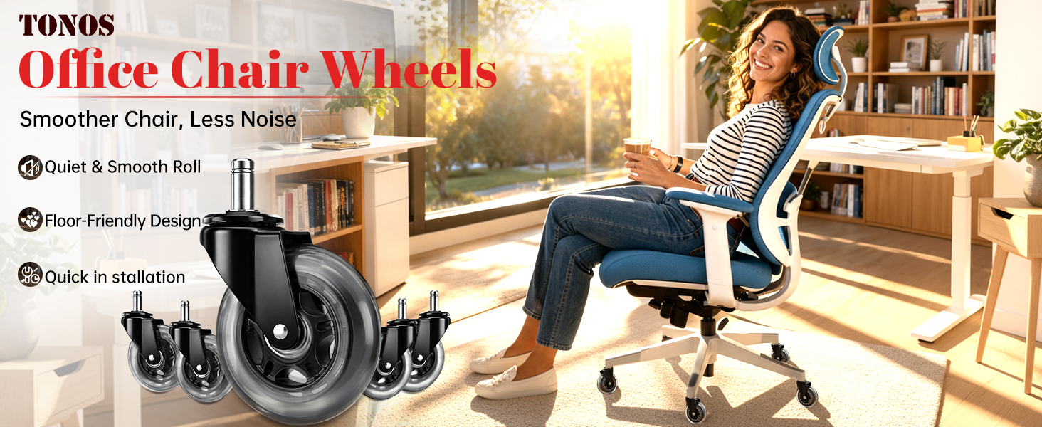 office chair wheels, quiet smooth casters, easy install