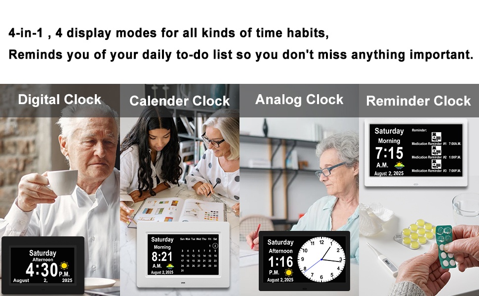 clock with date and time for elderly