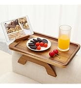 SINWANT Couch Arm Table, Acacia Wood Sofa Arm Rest Tables Couch Armrest Table with 360° Phone Hol...