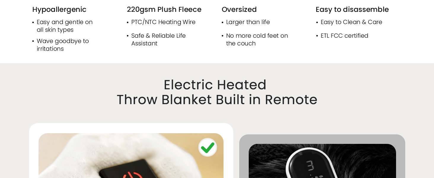 Heated Blanket Electric Throw Blanket with Built-in Button Controller