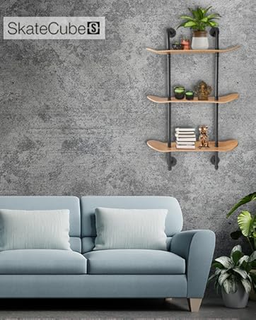 floating shelf for living room, skateboard shelf for wall, pipe shelf, bookshelves, home decor