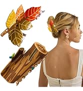 2 PCS Fall Maple Claw Clip Autumn Maple Hair Jaw Clip Tree Stump Hair Claw Clip Leaf Hair Clips O...