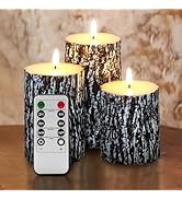 Eywamage Bark Flameless Pillar Candles with Remote, Farmhouse Wood LED Candles Battery Operated F...