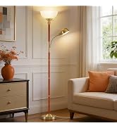 EJIAXIN Wood Floor Lamp for Living Room - Gold Torchiere Floor Lamps for Bedroom Standing Lamp wi...